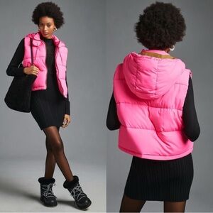 NWOT Anthropologie Pilcro Hooded Puffer Vest in Neon Pink Sz XS